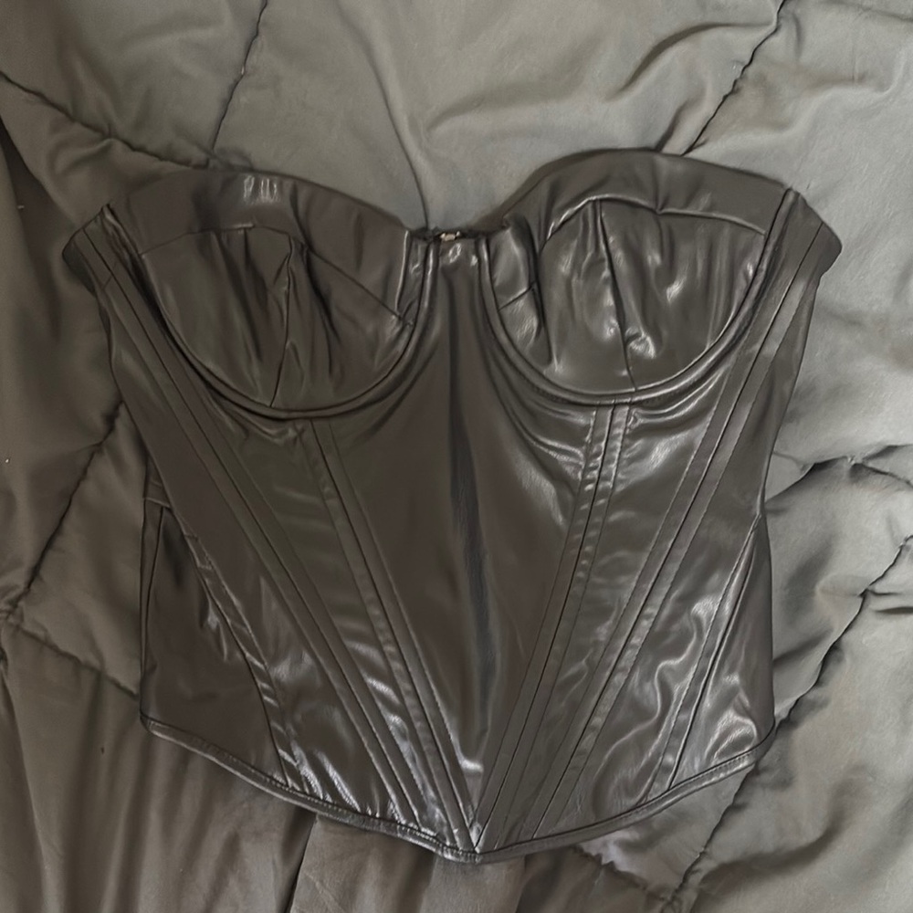 Fashion Nova Black Faux Leather Crop Top